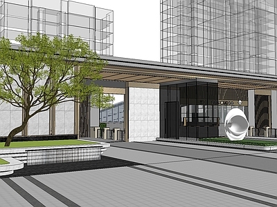 现代小区景观 展示区入口景观 连廊 架空层 会客室
