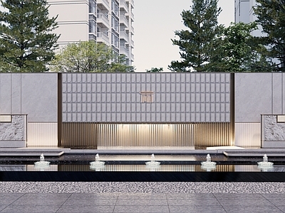 现代轻奢小区景观 示范区景墙 展示区对景景观