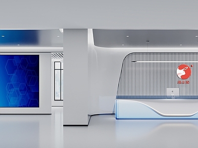 现代简约办公大厅 现代办公大厅 服务台 科技大厅 科技服务台 办公前台