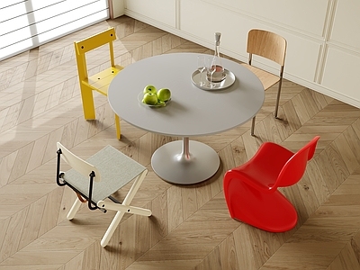 现代简约餐桌椅 圆餐桌椅 包豪斯 孟菲斯 多巴胺