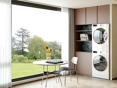 现代中古阳台 生活阳台 休闲阳台 阳台柜 洗衣机柜 休闲桌椅