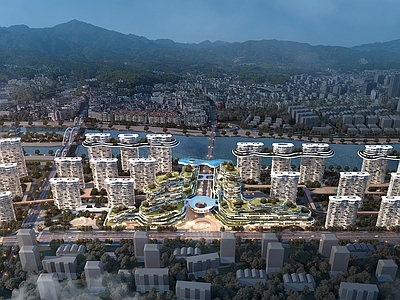 现代鸟瞰规划 现代 白天 未来社区 城市鸟瞰 第四代住宅模