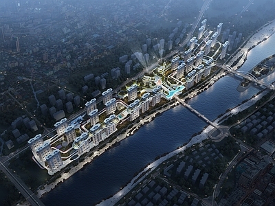 现代鸟瞰规划 现代 夜景 未来社区 鸟瞰规划 第四代住宅模