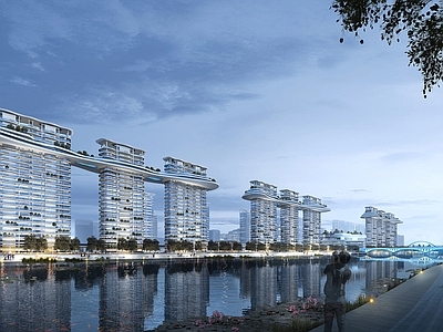 现代高层住宅 现代 夜景 未来社区 第四代住宅模