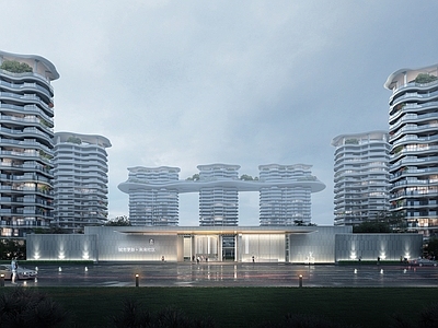 现代高层住宅 现代 夜景 小区入口 第四代住宅模