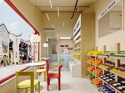现代原木水果店 现代果切店 现代水果店 水果零食店铺 水果店铺 零食水果货架