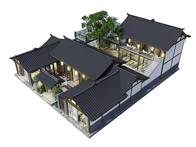 新中式日式风格建筑 院落民宿 新中式建筑 商业空间 餐饮艺术文创 青瓦木构