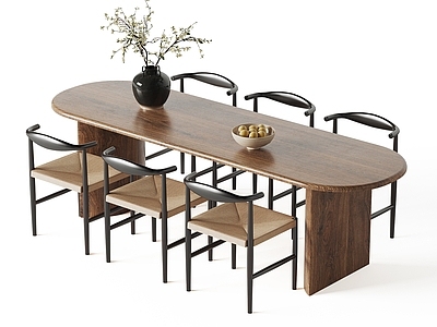 新中式中古餐桌椅 长桌 餐桌椅组合 实木餐桌椅 餐椅组合 餐桌摆件