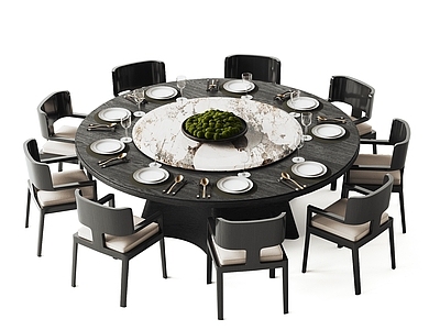 现代餐桌椅 圆餐桌椅 圆桌 餐椅组合 餐桌餐具摆件