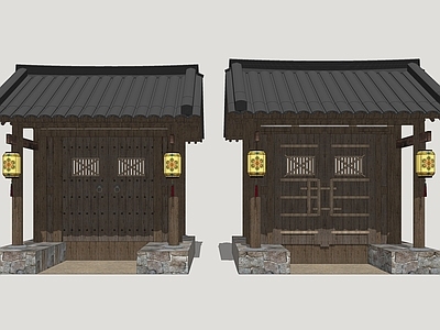 中式入口大门 乡村木门 庭院门 乡村入户门 景观大门