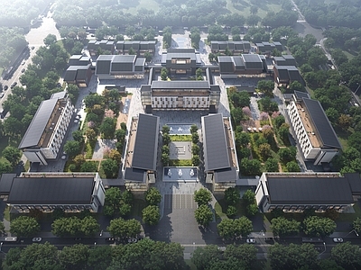 新中式中式酒店建筑 多层 新中式酒店 新中式商业街 仿古街区 现代简约中式