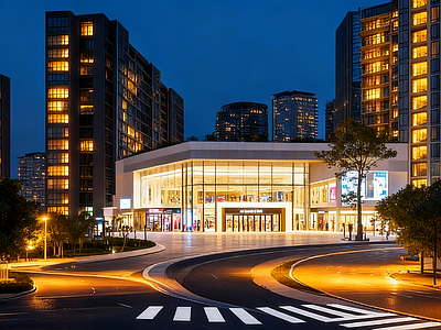 现代小区HDR 城市商场夜景 小区夜景HDR