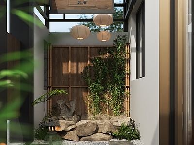 新中式中古假山水景 宋式庭院 中式庭院