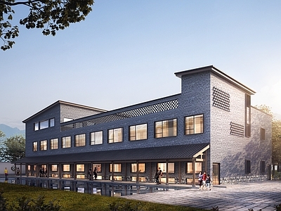 中式古建 中式 清晨 茶叶园 综合体 古建筑