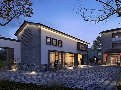 中式古建 中式 夜景 茶叶园 综合体 古建筑