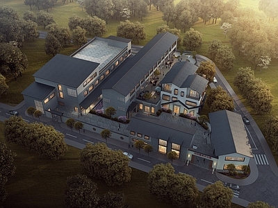 中式古建 中式 黄昏 茶叶园 鸟瞰 古建筑