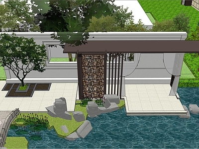 新中式中式廊架 新中式景墙廊架 施工图