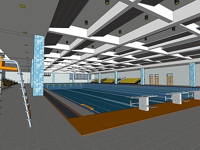 现代工业游泳馆 现代游泳馆 游泳池 伸缩座椅 工业风游泳馆 救生椅