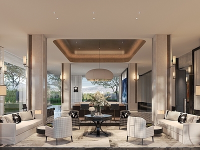 新中式现代售楼处 售楼处洽谈区 售楼处水吧区