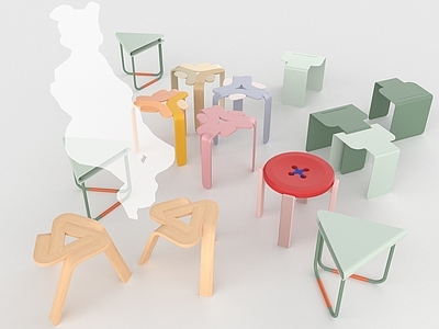 现代其他凳子 现代儿童矮凳组合