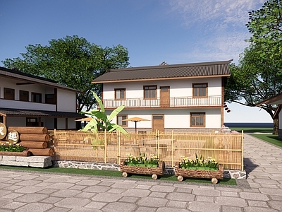 现代新中式乡村庭院 乡村庭院 乡村矮墙 乡村围墙 围墙围挡 矮墙