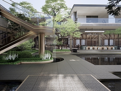 现代简约小区景观 下沉空间 会所 展示区