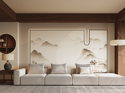 新中式背景墙 宋式沙发背景墙 壁画背景墙 大理石