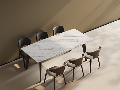 现代意式餐桌椅 长桌 大理石桌