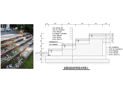 现代其他景观 庭院台阶 金属边台阶 金属站板台阶 耐候钢台阶 施工图