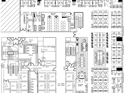 现代整体办公空间 办公 卫生间 机房 会议室 整层办公 施工图