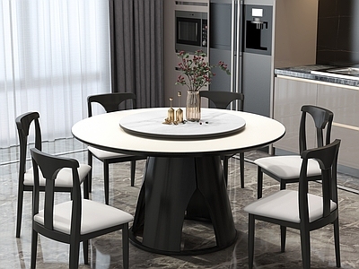 现代轻奢家居餐厅 黑白灰餐厅 圆桌餐厅