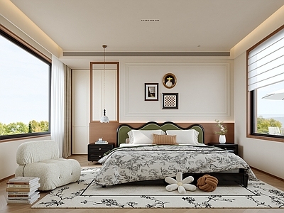 现代法式家居卧室 主卧 次卧 老人房 无主灯卧室