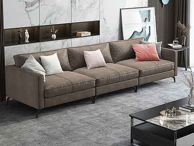 现代轻奢多人沙发 休闲沙发 皮质沙发