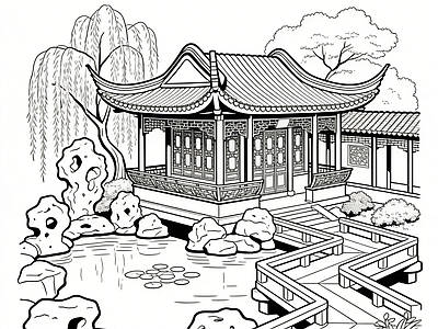 中式其它外景 中式建筑 线稿