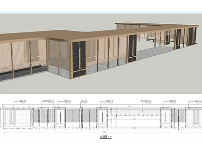 小区廊架 L廊架SU模型全 施工图