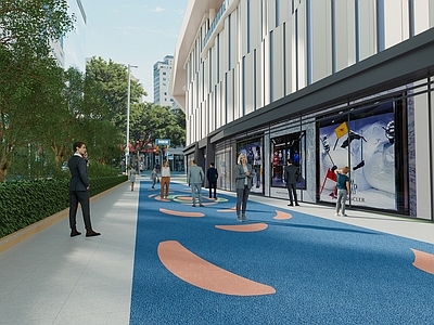 现代商场外观 商场外观 商场外步行街 塑胶跑道