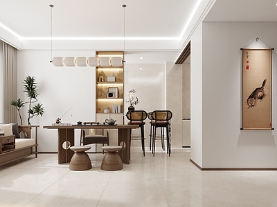 现代新中式公寓 一字型公寓 罗汉床 客餐厅一体化 小住宅
