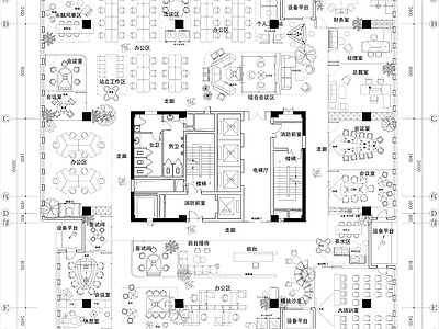 现代开放办公室 共享办公室 办公会所 图纸 办公家具 施工图