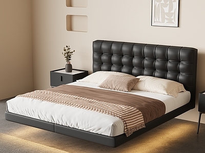 现代简约双人床 悬浮床 皮质床 架子床 主卧床 真皮床