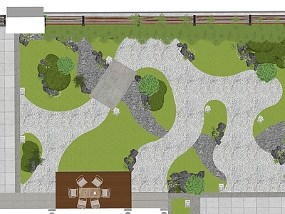 新中式别墅庭院 庭院别墅 新中式庭院 枯山水 微地形