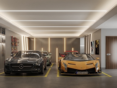 现代室内停车场 私人停车场 别墅停车场