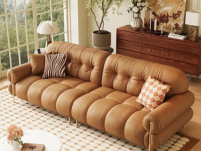 法式中古多人沙发 模块沙发 休闲沙发 直排沙发 皮质沙发