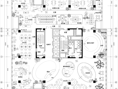 现代开放办公室 共享办公室 平面方案 图纸 家具 办公会所 施工图