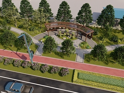 现代新中式口袋公园 现代城市口袋公园 现代城市慢行步道 现代景观廊架 新中式景观廊架