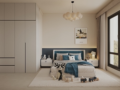 现代奶油家居卧室 次卧 现代男孩房 现代儿童房