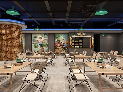 中式现代烧烤店 中式餐厅 复古餐厅 明档