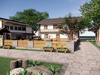 现代新中式乡村庭院 乡村矮墙 围挡 围墙矮墙 矮墙 民宿矮墙