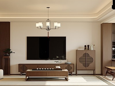 新中式中式电视柜 新中式茶室 新中式客厅
