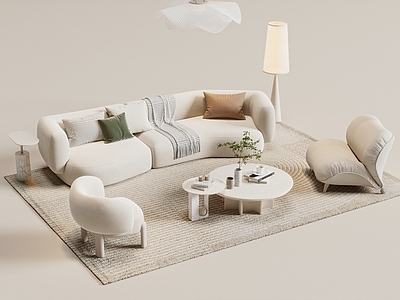 现代奶油沙发组合 组合沙发 休闲沙发 沙发茶几组合 单人沙发