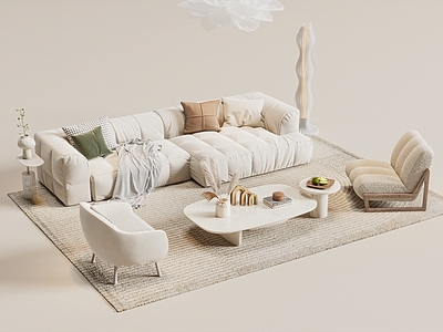 现代奶油沙发组合 组合沙发 休闲沙发 多人沙发 沙发茶几组合